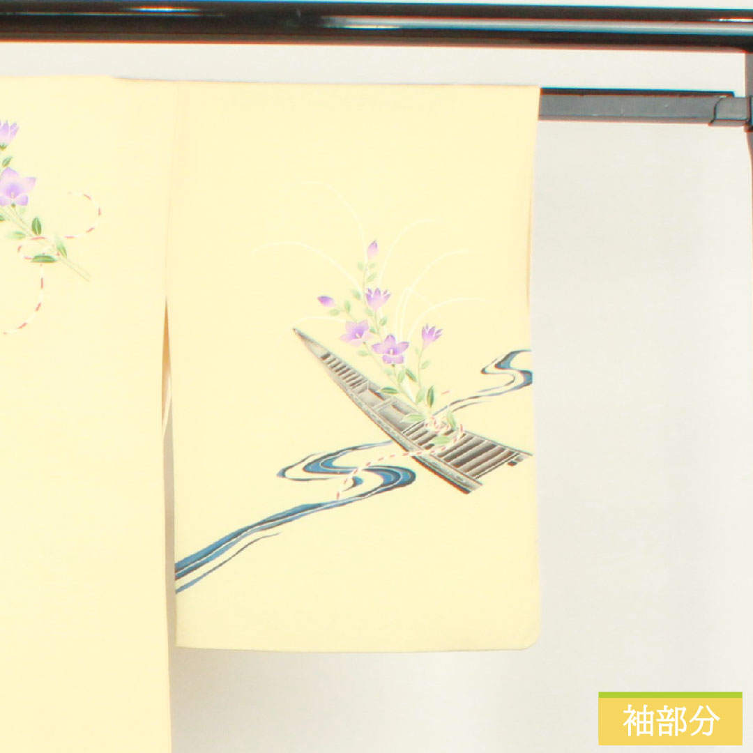 Homongi, pure silk, lined, length 156cm, sleeve length 61.5cm, light egg color, Kyo-Yuzen, A rank, cream color, 1112004563315