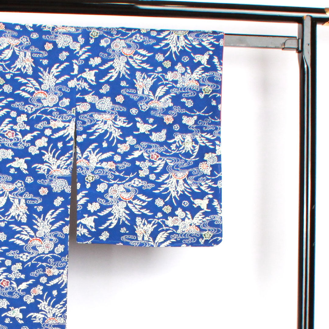 小紋 身丈157.5cm 裄丈61cm 袷 瑠璃紺色 型染 草花模様 正絹 Sランク 青系 1115002202317