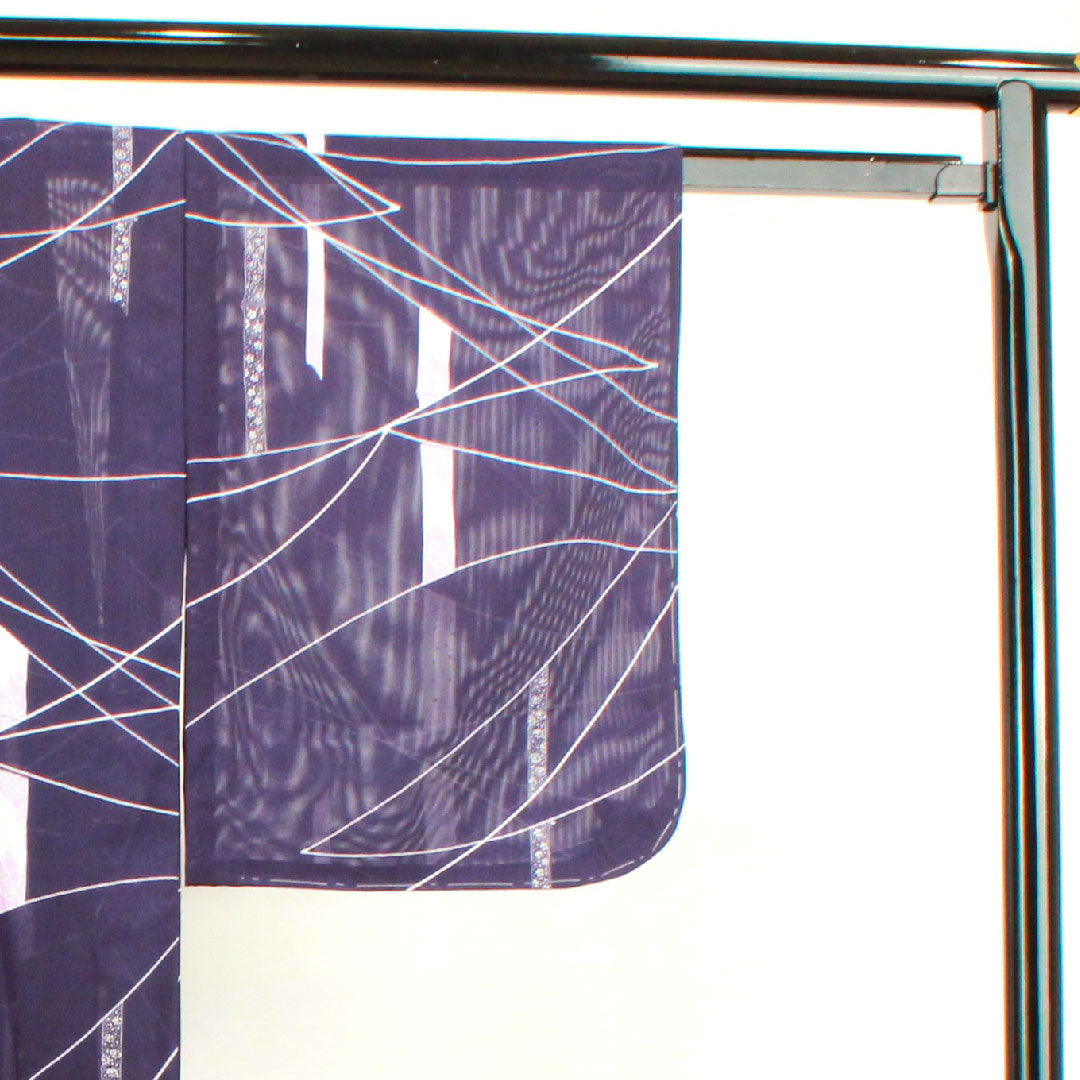 夏物 ポリエステル 小紋 身丈158.5cm 裄丈60.5cm 紫紺色(しこんいろ) 竹 しつけ糸付き 未使用品 絽 Sランク 紫系 1132000942320