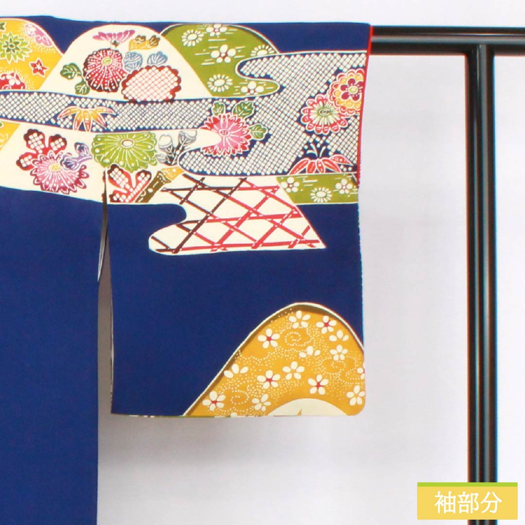 訪問着 正絹 Bランク 袷 身丈167.5cm 裄丈64.5cm 瑠璃色(るりいろ) 京紅型 紅型調 風景模様 半衿付き 青系 1112006684517