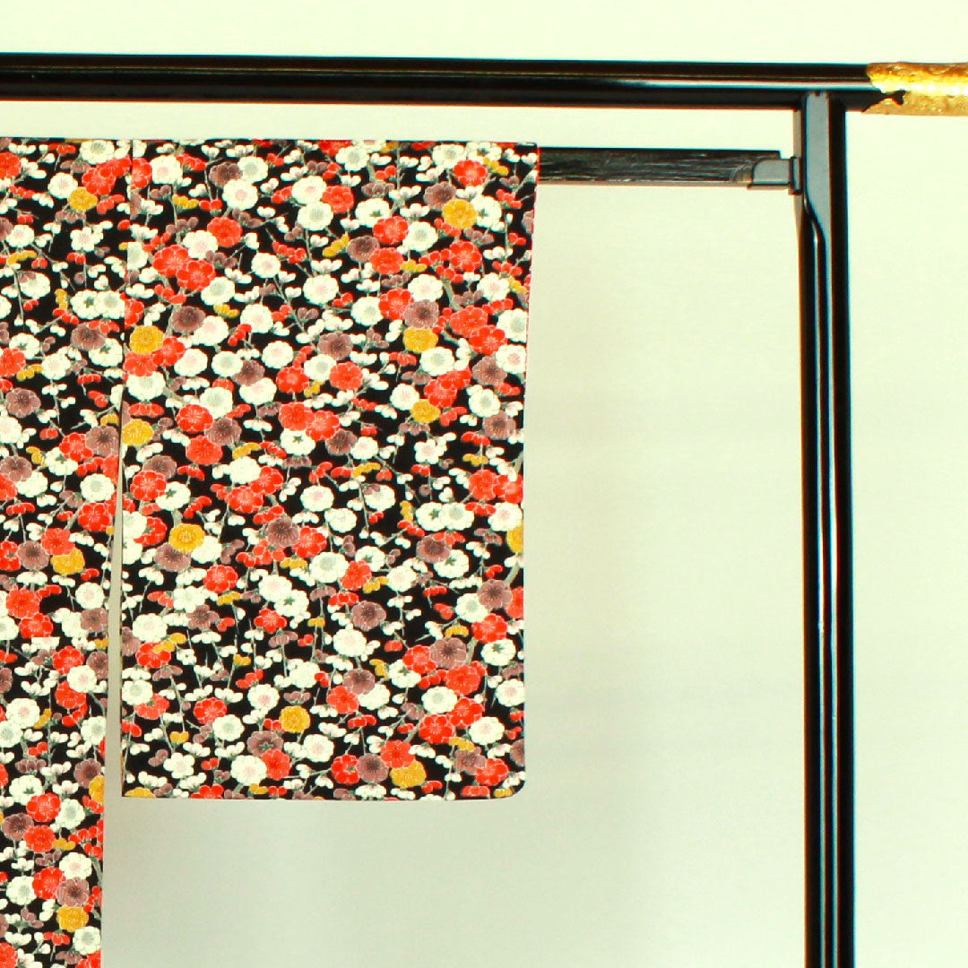 小紋 身丈158.5cm 裄丈61cm 袷 梅柄 正絹 Sランク 黒系 1115000472310