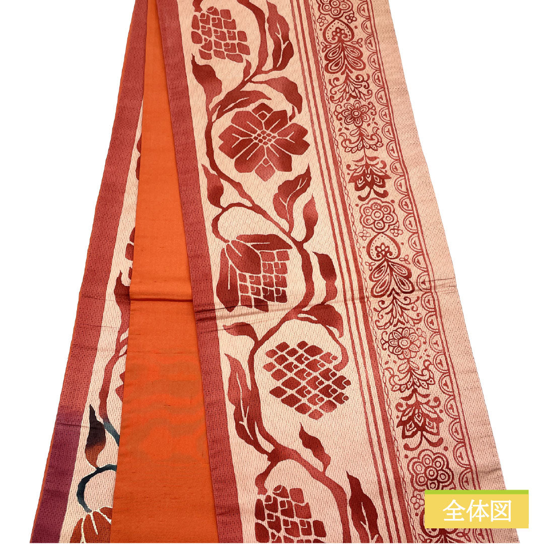 袋帯 正絹 Sランク 染め帯 大島紬地 作家物 更紗模様 帯丈424cm 全通 カジュアル グラデーション系 1123016382399