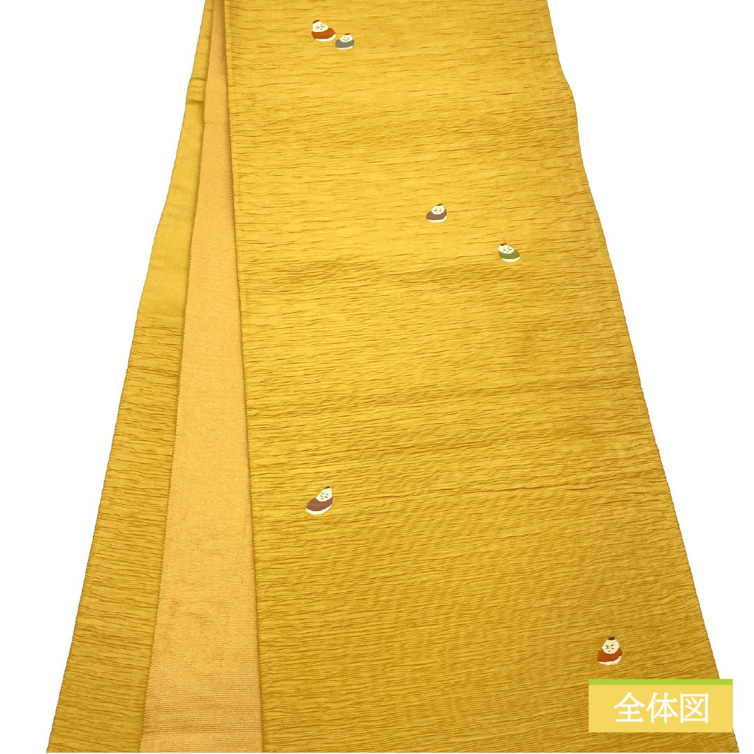 袋帯 正絹 Aランク 土布色(トウプースーいろ) 七転び八起き ダルマ 帯丈436cm ポイント柄 カジュアル 黄系 1123016113323