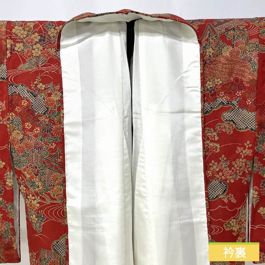 小紋 正絹 Sランク 身丈167cm 裄丈66cm 袷 濃紅葉色(こいもみじいろ) 京友禅 慶長小袖文様 赤系 1115008362512