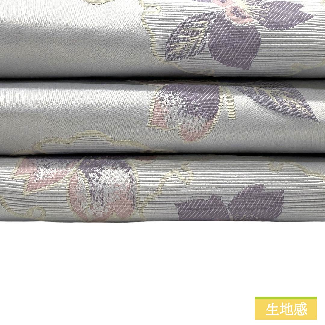 半幅帯 ポリエステル Aランク 銀灰色(ぎんはいしょく) リバーシブル 雪輪 桜 帯丈400cm グレー系 1125004763422