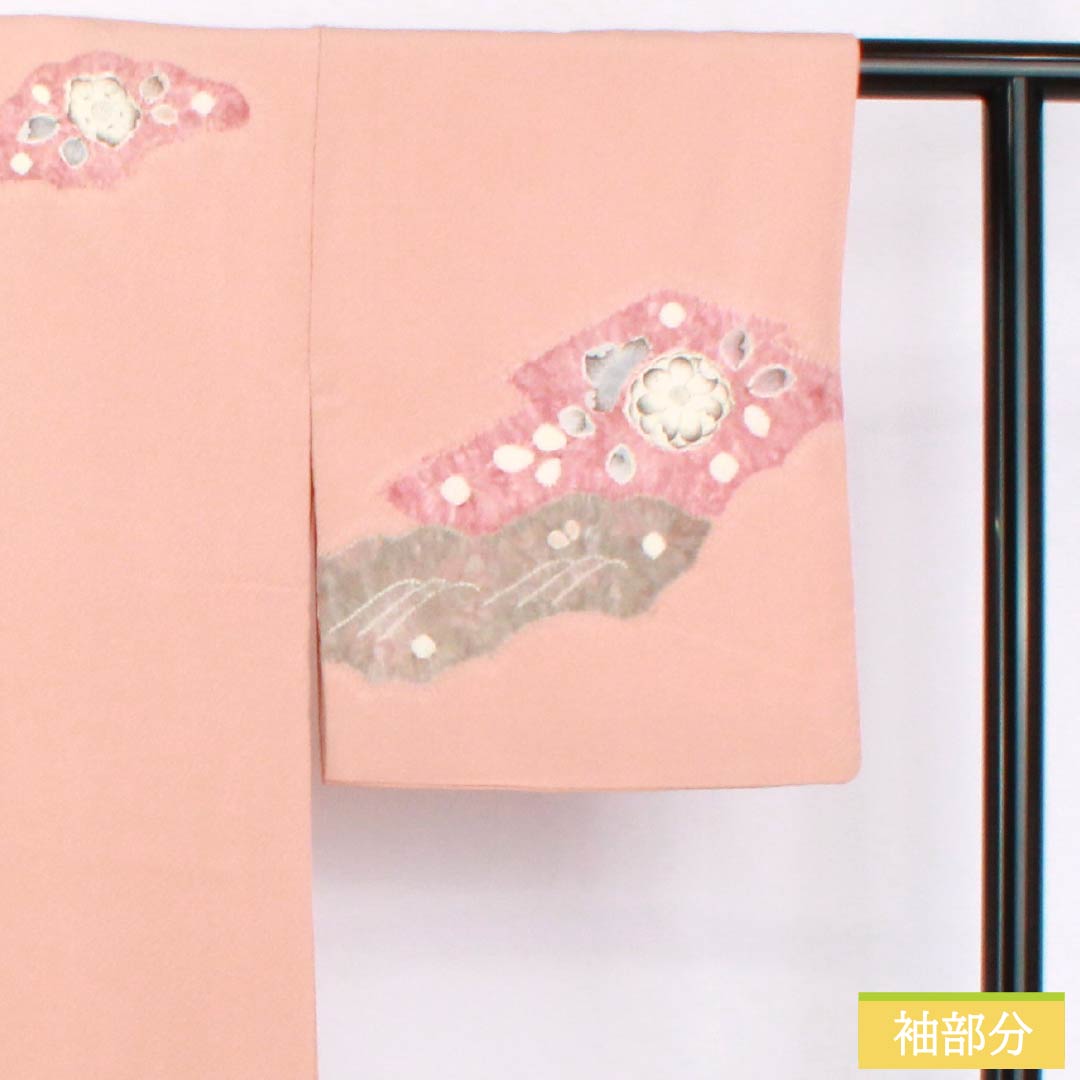 Visiting Kimono, Pure Silk, Grade A, Lined, Length 152cm, Sleeve Length 63cm, Shinonome-iro (Shinonome-iro) Chirimen Fabric, Tsujigahana Pattern, Pink, Product Number: 1112006853213