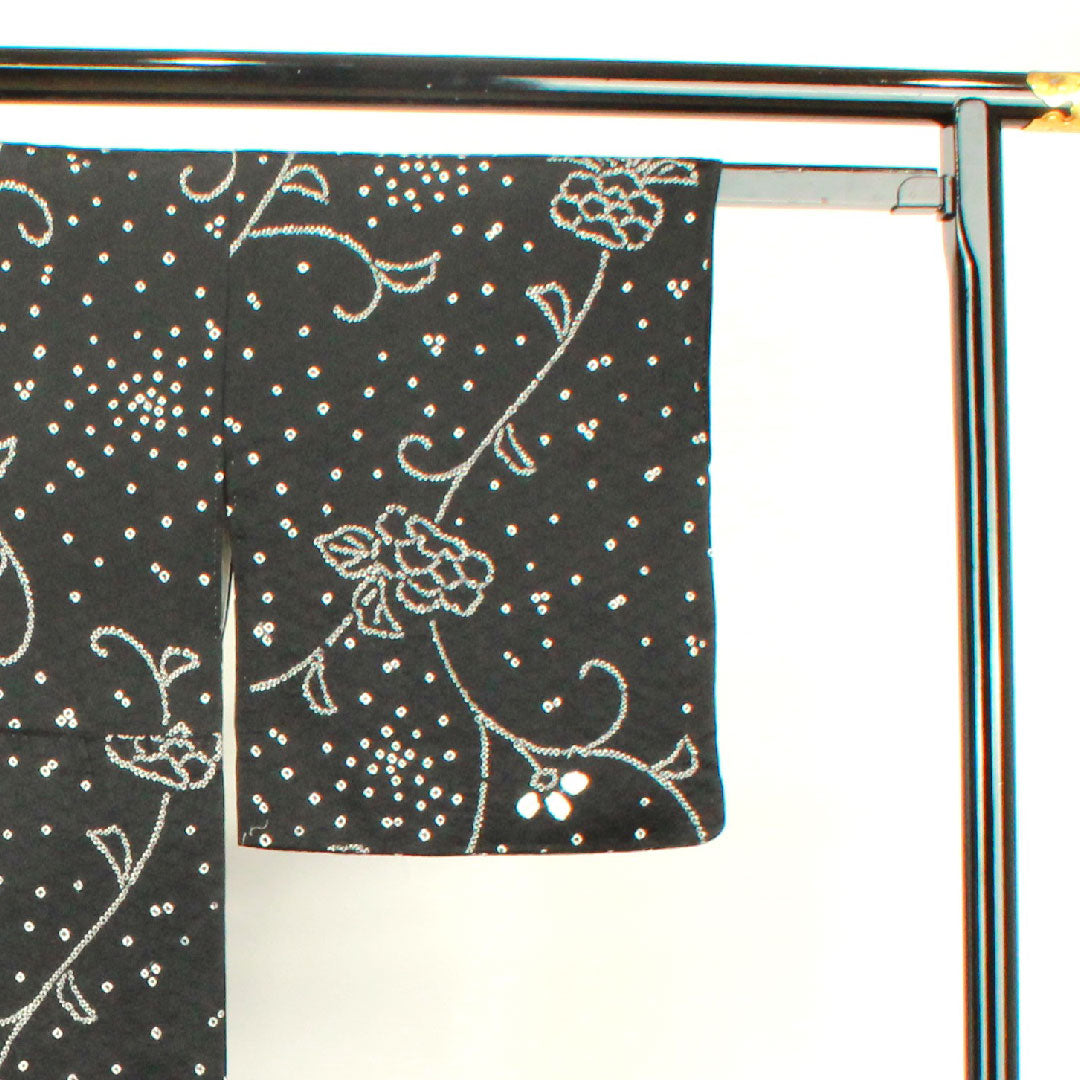 小紋 身丈153cm 裄丈63.5cm 袷 絞り 幾何学模様 正絹 Sランク 黒系 1115002732210