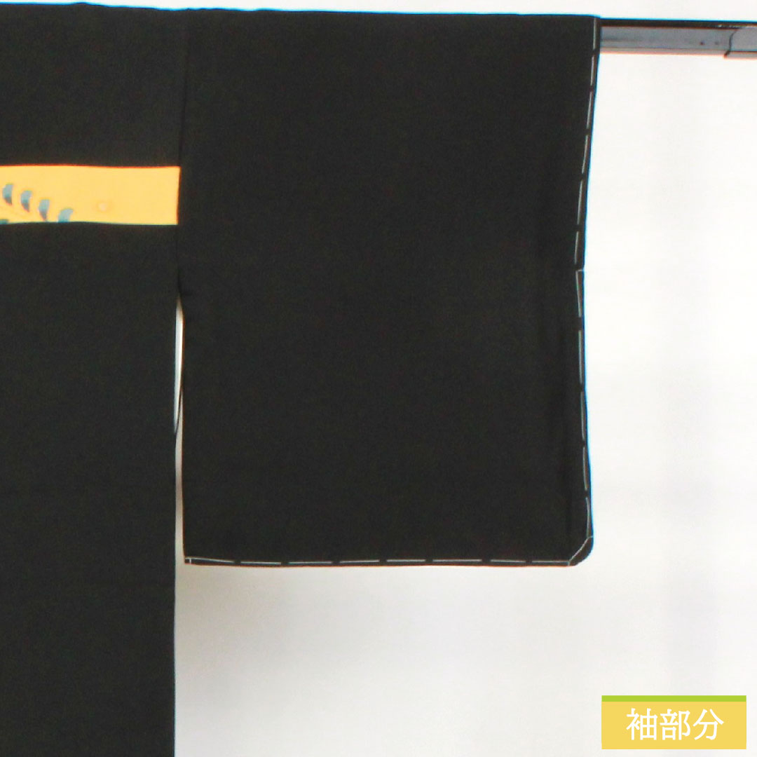 Homongi, pure silk, lined, length 169.5cm, sleeve length 69cm, inlay, Kyoto Bingata, one crest, S rank, black, 1112004192510