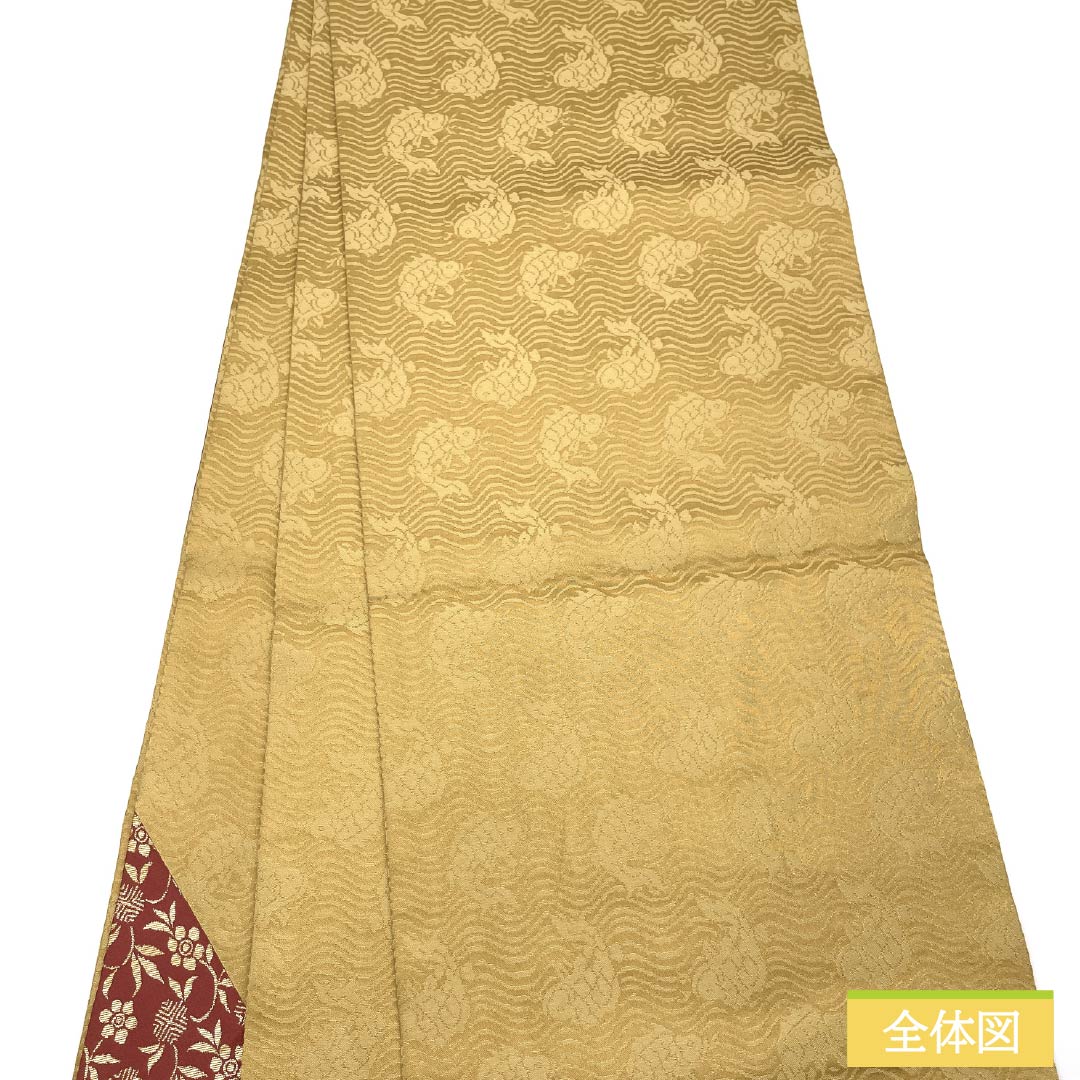 袋帯 正絹 麦藁色(むぎわらいろ) 切りばめ 花兎 荒磯 七宝 帯丈426cm Sランク ポイント柄 セミフォーマル ベージュ系 1123014922325袋帯 正絹 麦藁色(むぎわらいろ) 切りばめ 花兎 荒磯 七宝 帯丈426cm Sランク ポイント柄 セミフォーマル ベージュ系 1123014922325