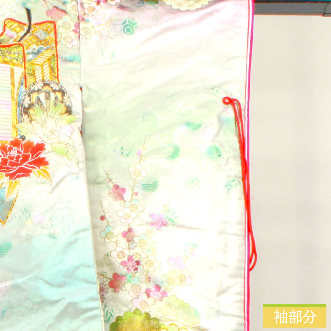 Colored uchikake, pure silk, length 190cm, sleeve length 66.5cm, gold leaf finish, Karaori, auspicious motif, Imperial carriage, S rank, lined, gradation style, 1110000882999