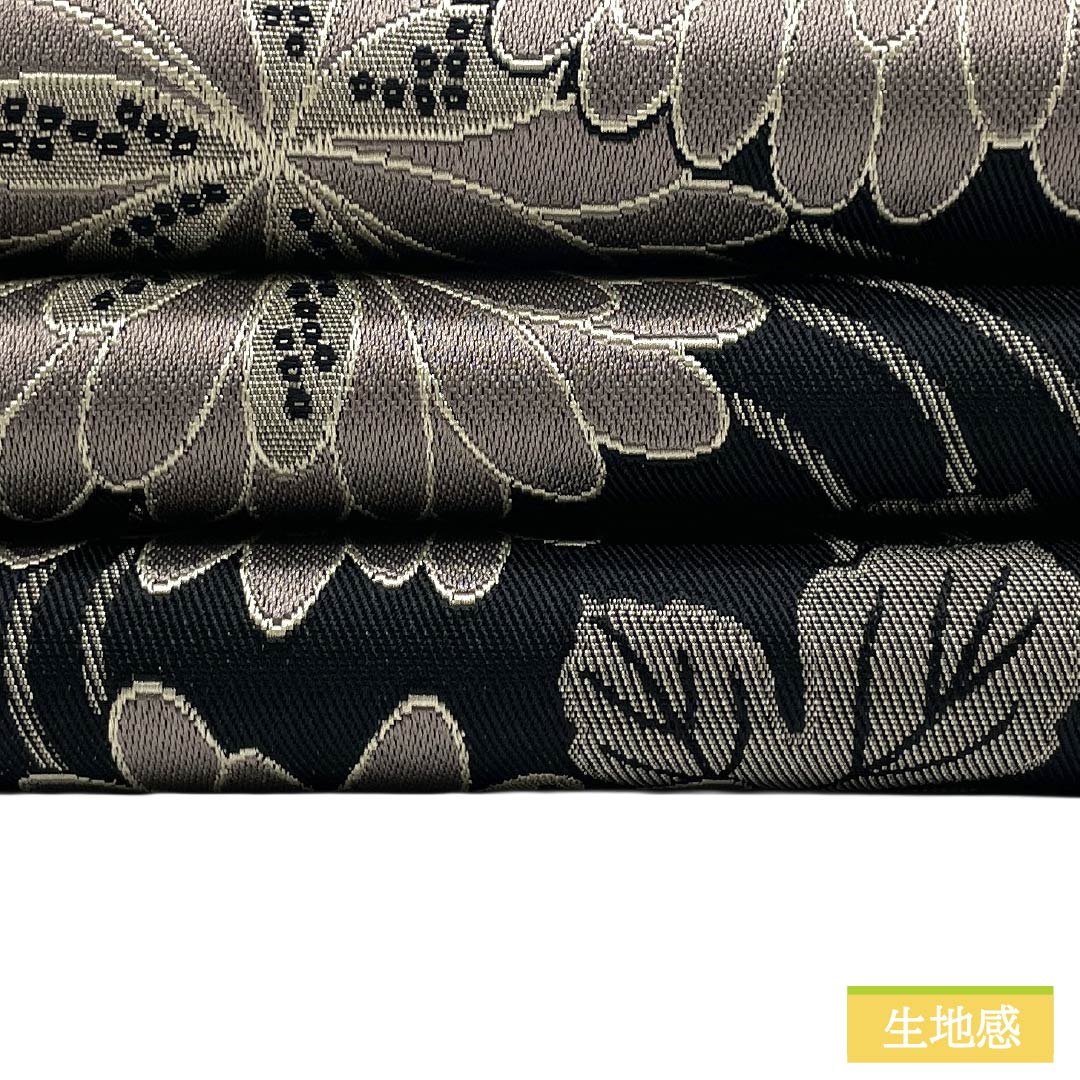 半幅帯 ポリエステル Aランク 黒色(くろいろ) 黄土色(おうどいろ) リバーシブル 菊 縞 嵐山よしむら 帯丈412cm マルチカラー 1125004693428