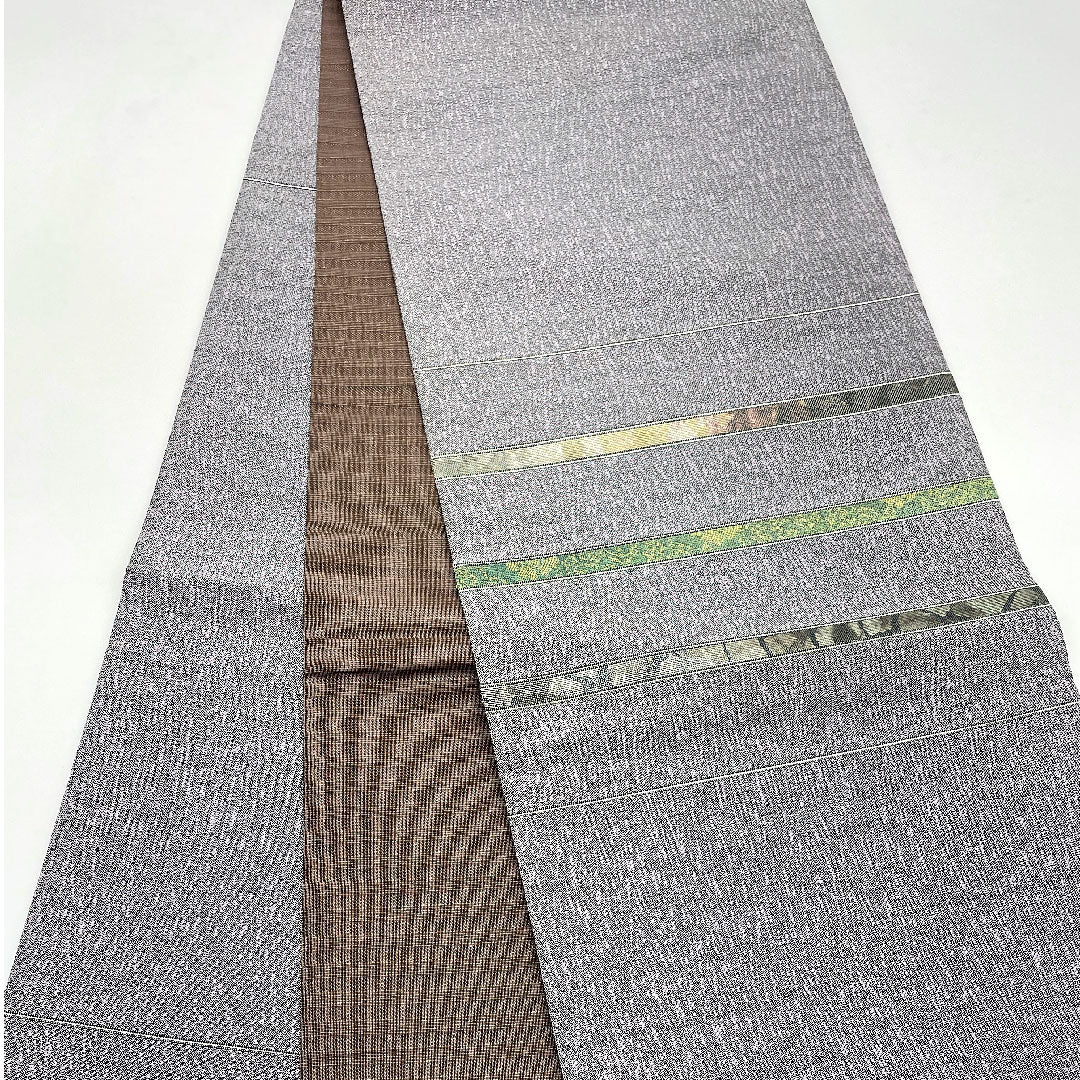 袋帯 牡丹鼠色(ぼたんねずいろ) 横段 引箔 帯丈452cm 正絹 Sランク ポイント柄 セミフォーマル グレー系 1123004922422