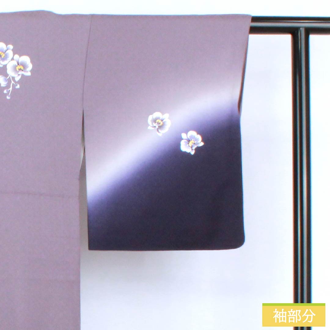 Visiting Kimono, Pure Silk, S-Rank, Lined, Length 161cm, Sleeve Length 63cm, Hatobairo (Dove Feather Color), Tsukesage, Gold-Leafed Flowers, Hajikku Guard, Purple, Product Number: 1112006762420