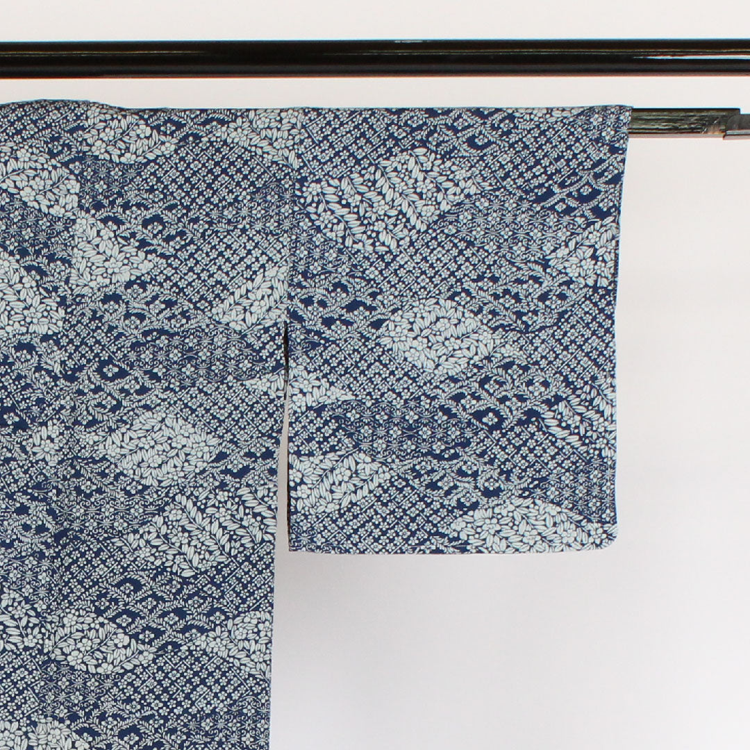 Komon, Length 162.5cm, Sleeve length 64cm, Single layer, Floral pattern, Pure silk, S rank, Navy blue, 1115000162318