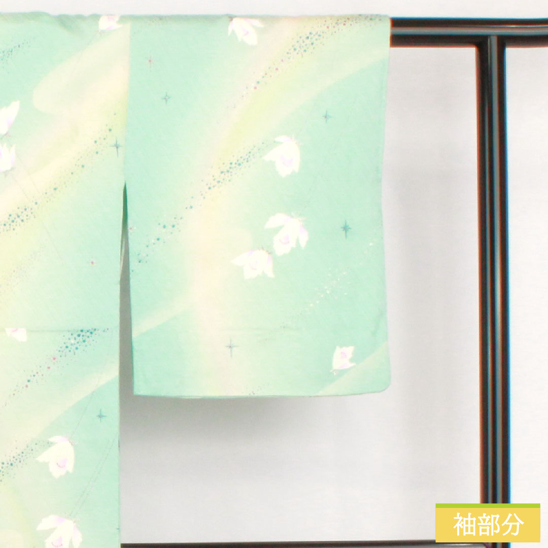 小紋 正絹 身丈157cm 裄丈63cm 袷 抽象花 銀彩加工 Sランク 水色系 1115004902324