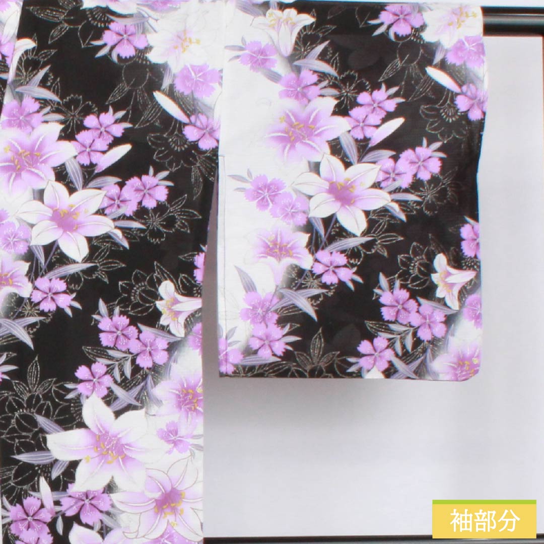 浴衣 木綿 身丈164cm 裄丈65cm Sランク 単衣 モノトーン 洋花 ラメ 1118006542427