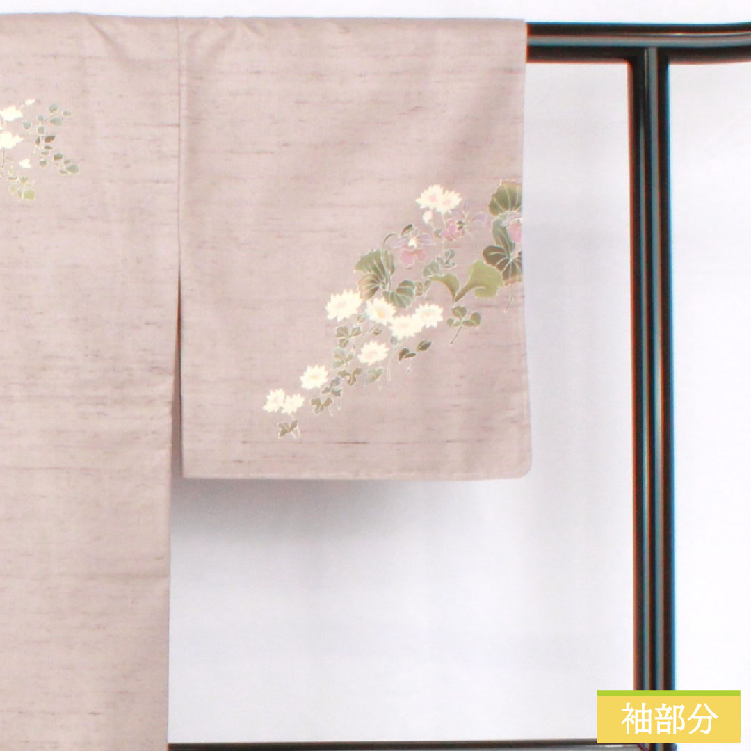 Homongi (formal kimono) made of pure silk, lined, length 151.5cm, sleeve length 61cm, dull purple, pongee fabric, cow-neck pongee, floral pattern, S rank, purple, 1112005332220