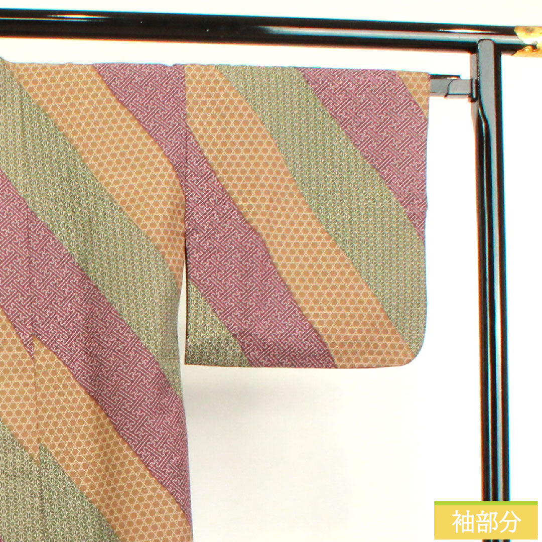 道中着 ポリエステル 身丈83.5cm 裄丈66cm 幾何学模様 洗える着物 Sランク 袷 グラデーション系 1117000872999