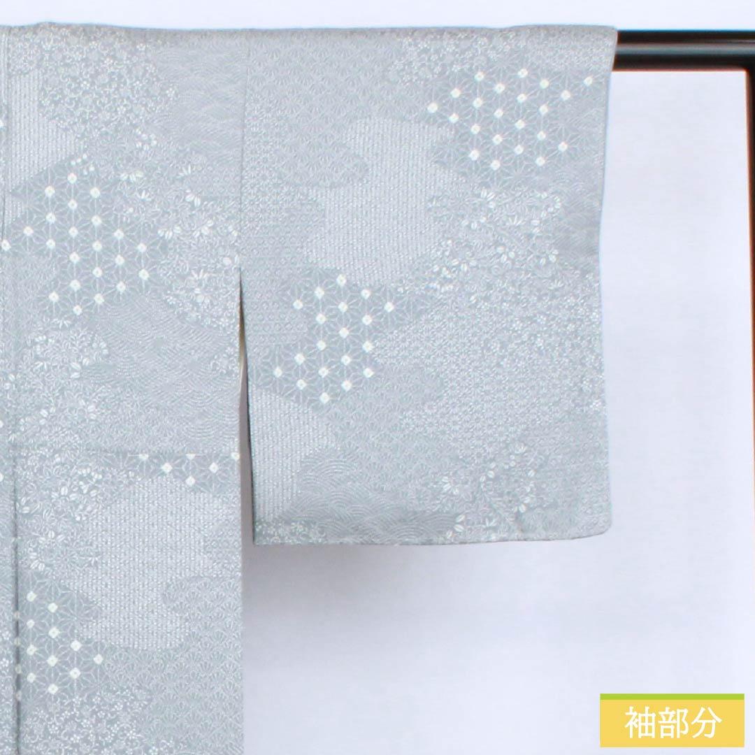 Komon (small pattern) kimono, pure silk, length 156cm, sleeve length 62cm, lined, light dull color (usunibiiro), stencil dyeing, shibori (shibori) and cloud pattern, classic pattern, S rank, gray, product number 1115006182322