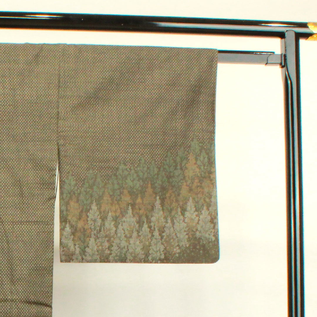 訪問着 正絹 袷 身丈171.5cm 裄丈67cm 墨色 赤城紬 抽象模様 Sランク 茶系 1112003232614