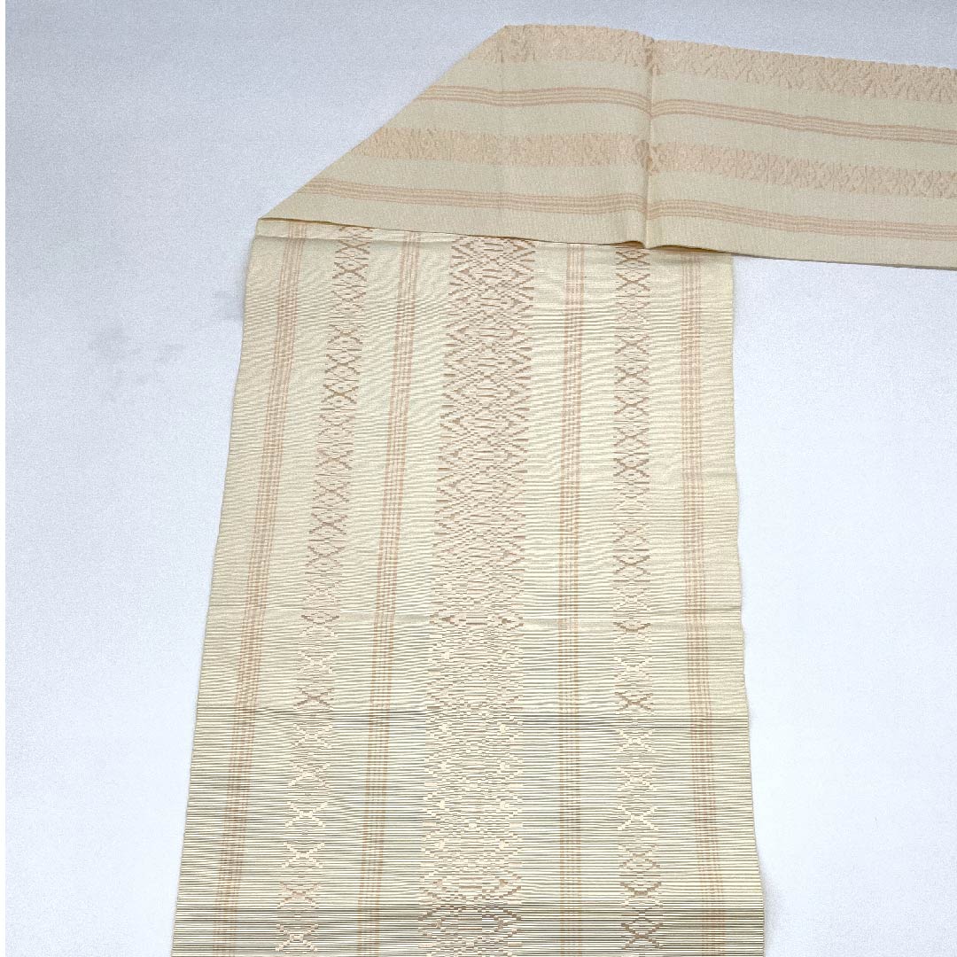 名古屋帯 砥粉色 博多織 献上柄 帯丈344cm 正絹 Aランク 全通 セミフォーマル ピンク系 1124004943313 松葉仕立て