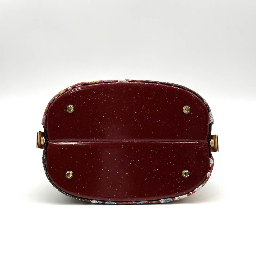 Formal Japanese style bag, deep red, for long-sleeved kimono, cherry blossom, classic pattern, red, A rank, 113900049312