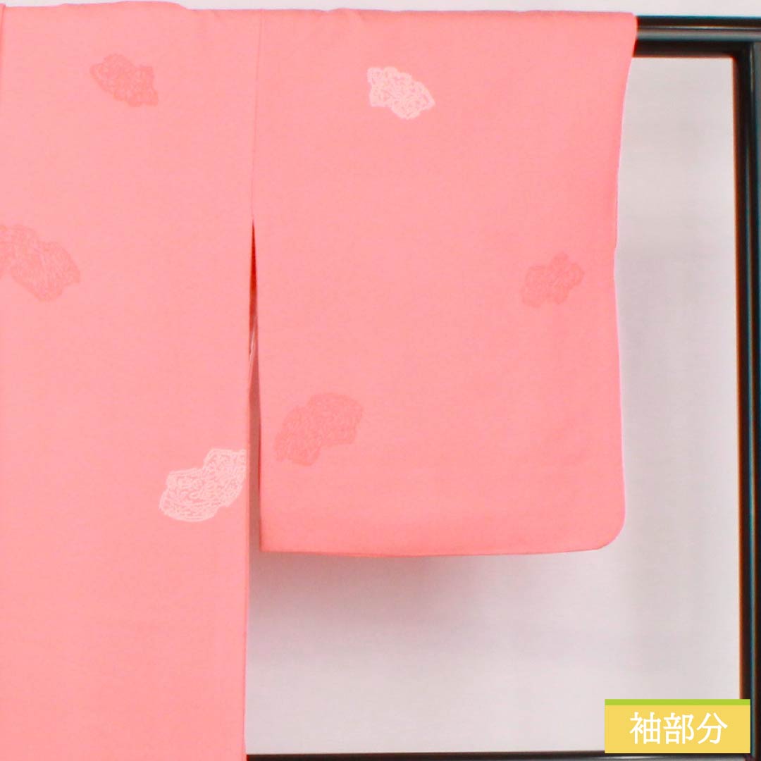 小紋 正絹 身丈158.5cm 裄丈64.5cm 袷 珊瑚色(さんごいろ) 抽象柄 Sランク ピンク系 1115005002313