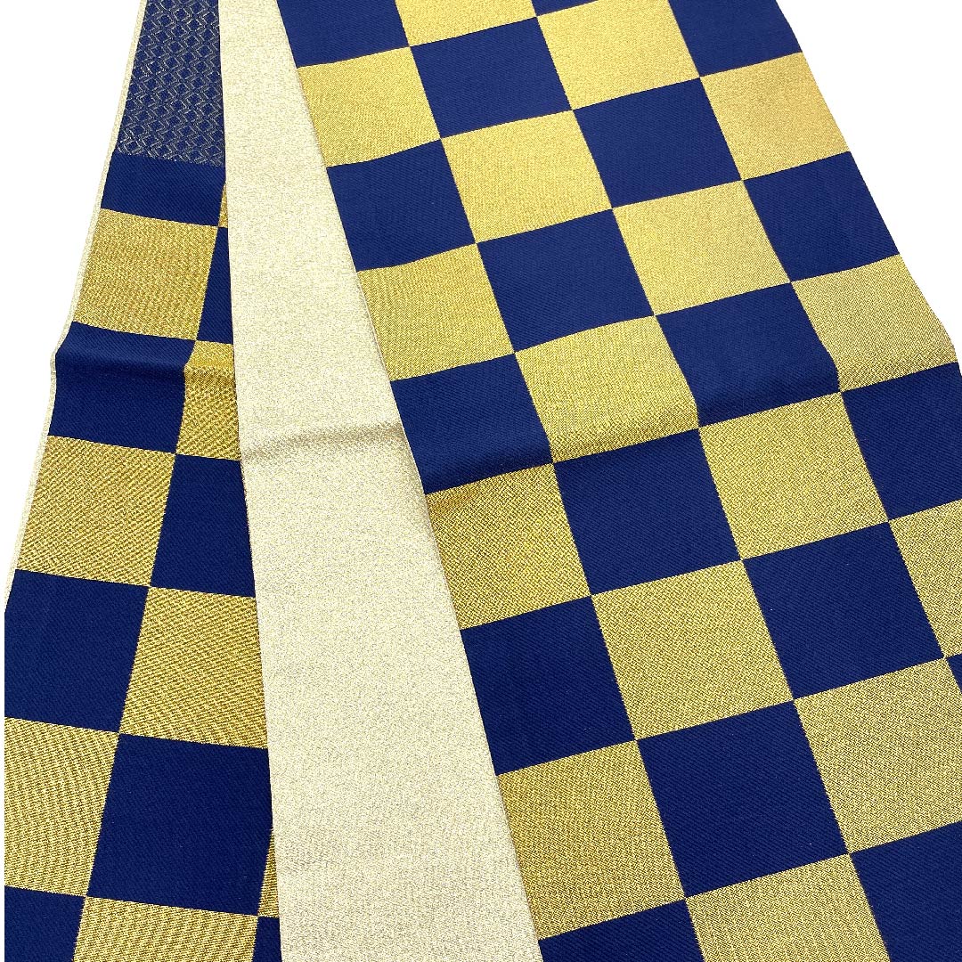 袋帯 金色 振袖用 市松 帯丈440cm 正絹 Aランク 六通 フォーマル 金系 1123006313321