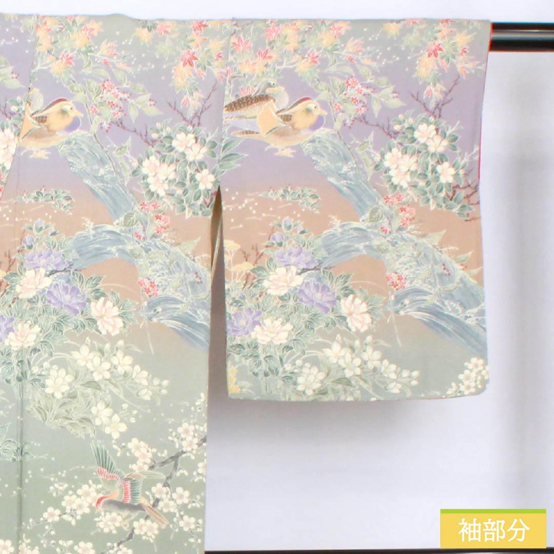 Komon, pure silk, length 160.5cm, sleeve length 64cm, lined, flower and bird pattern, with basting thread, S rank, gradation style, 1115005782499