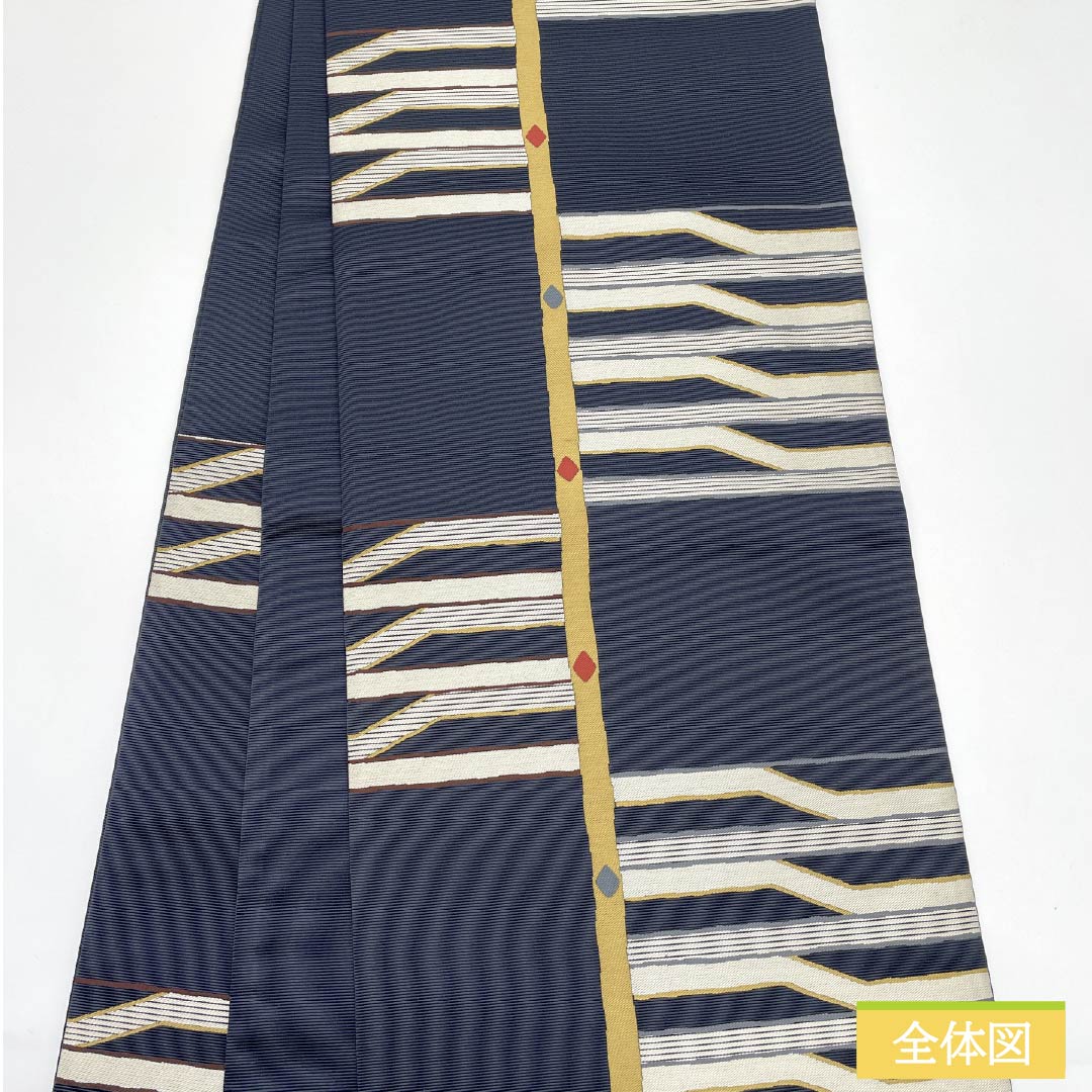 袋帯 正絹 紺滅色(こんけしいろ) 彩楽 幾何学模様 ダイヤ 帯丈442cm Sランク 六通 セミフォーマル 紺系 1123012172318