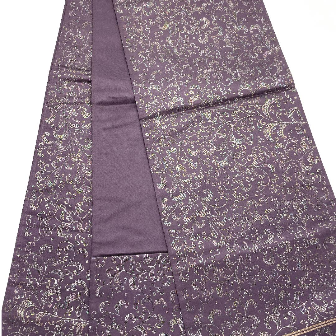 袋帯 紫烏色色(しうしょくいろ) 更紗模様 誉田屋源兵衛 帯丈446cm 正絹 Sランク 六通 カジュアル 紫系 1123006792320