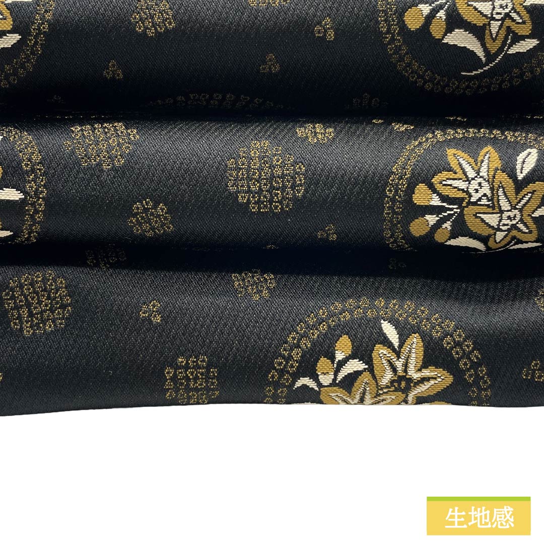 半幅帯 ポリエステル Aランク 黒色(くろいろ) 丸に花 縞 リバーシブル 帯丈394cm 黒系 1125003473310