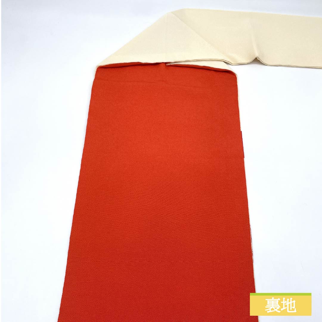 名古屋帯 生成り色(きなりいろ) ちりめん地 型染め すすき 帯丈376cm 正絹 Sランク ポイント柄 カジュアル クリーム系 1124008242315 名古屋仕立て