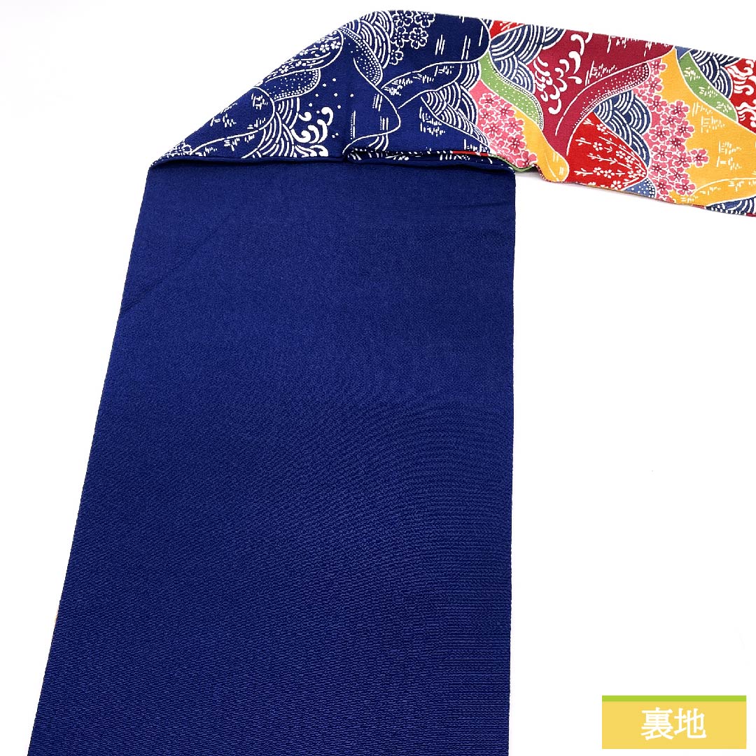 名古屋帯 紺瑠璃色 京紅型 遠山柄 桜 帯丈351cm 正絹 Sランク ポイント柄 カジュアル 青系 1124005472317 名古屋仕立て