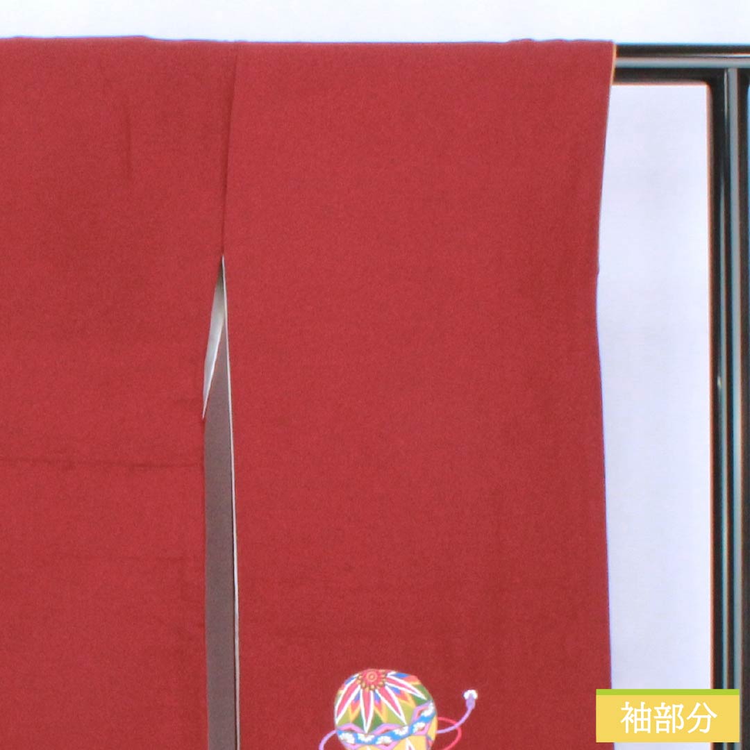 振袖 正絹 Sランク 身丈157cm 裄丈64cm 袷 臙脂色(えんじいろ) 蘇州刺繡 手毬 赤系 1113002802312