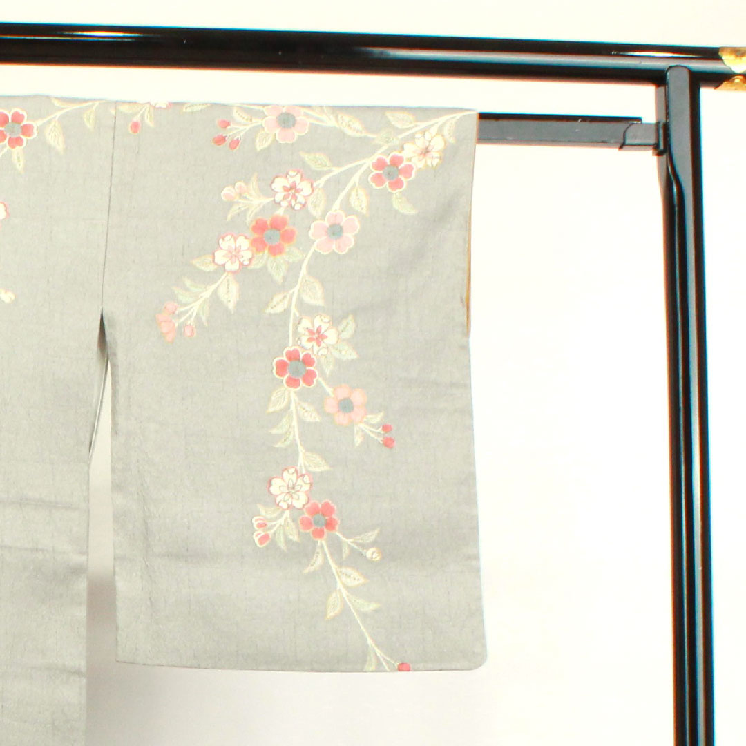 訪問着 正絹 袷 身丈166cm 裄丈66cm 水銀色 京友禅 辻ヶ花 Sランク グレー系 1112003062522