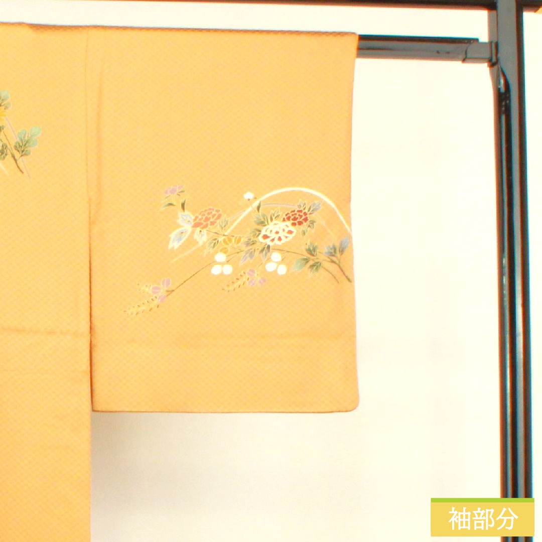 Homongi (formal kimono) Length 163cm Sleeve length 66cm Loquat brown Kyo-Yuzen Floral pattern Pure silk S rank Brown 1112003912414