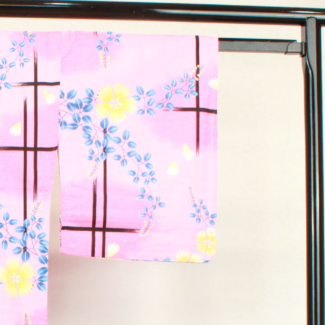 Yukata, medium crimson color, pink, bush clover, cotton, S rank, single layer, length 166cm, sleeve length 66cm, pink, 1118002812513