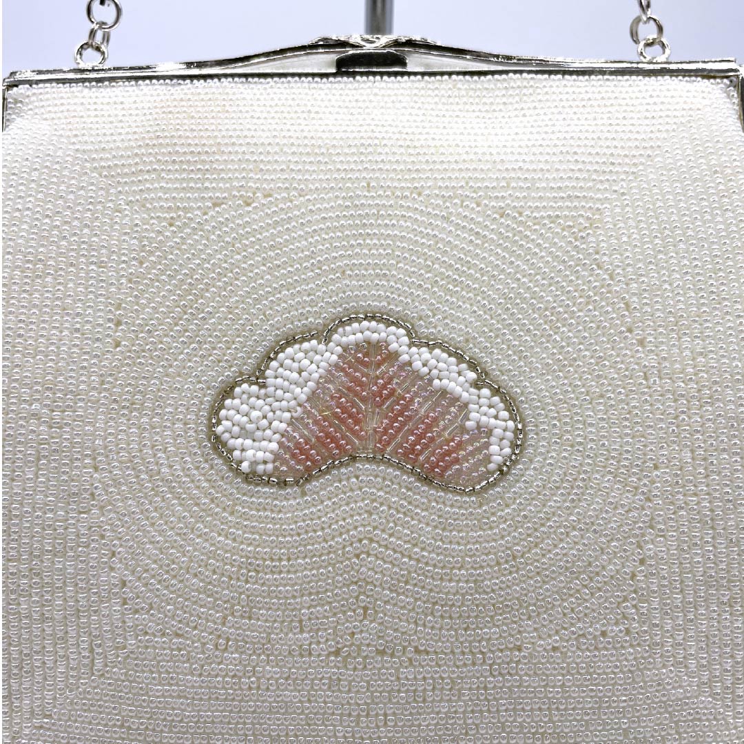 (New old stock) Formal sandal and bag set, white, unused, beads, pine, size M, white, A rank, 1133000153311