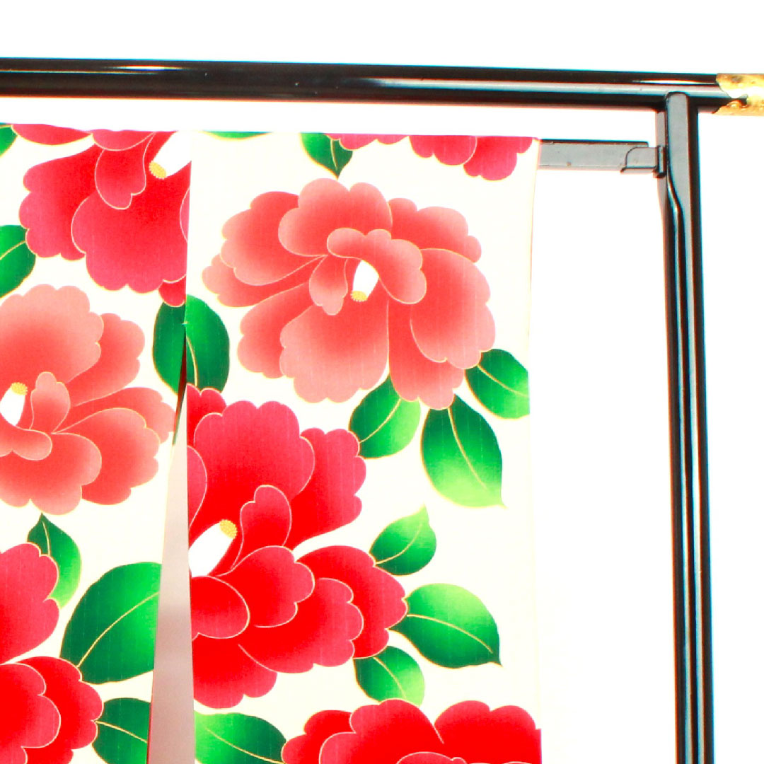 振袖 身丈170.5cm 裄丈67.5cm 袷 象牙色 洗える着物 椿 ポリ Sランク クリーム系 1113001272615