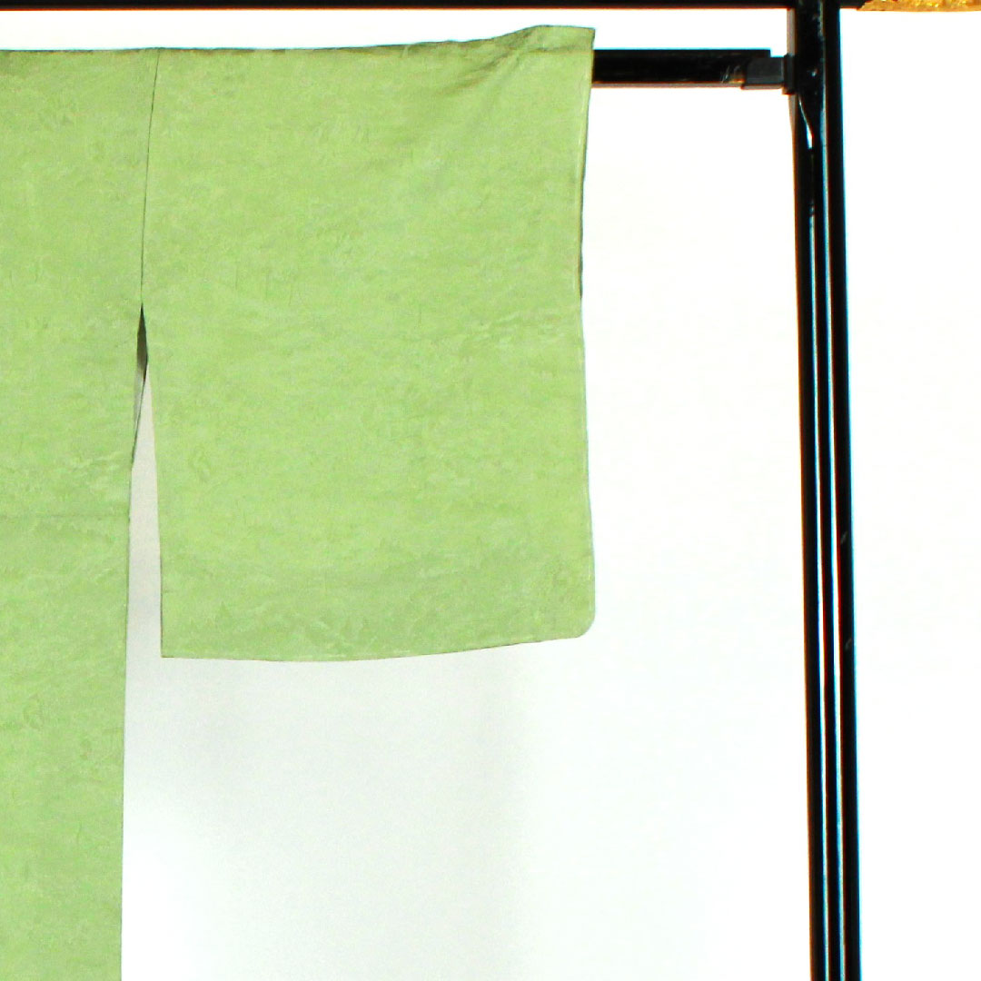 色無地 寿光織 時代人物風景模様 剣片喰 身丈164cm 裄丈66cm 袷 正絹 Sランク 緑系 1114000292319