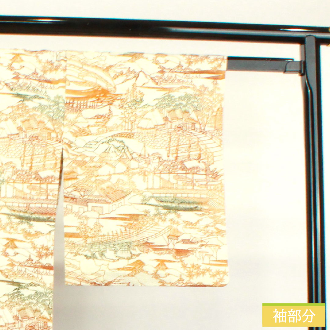 小紋 正絹 身丈160.5cm 裄丈65.5cm 単衣 生成り色 紬地 茶屋辻 Aランク クリーム系 1115003873415