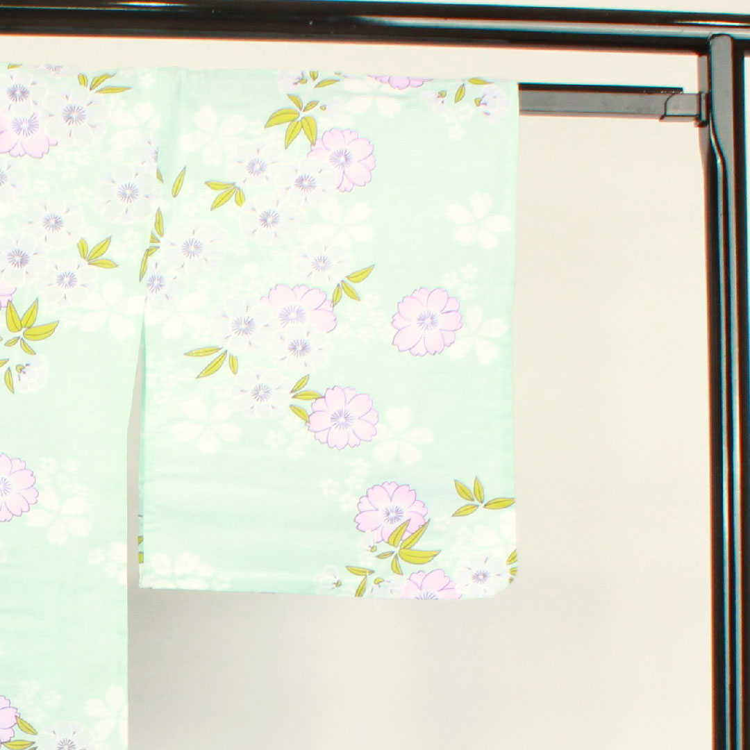 浴衣 瓶覗色 桜 木綿 Sランク 単衣 身丈166cm 裄丈65cm 水色系 1118002642524