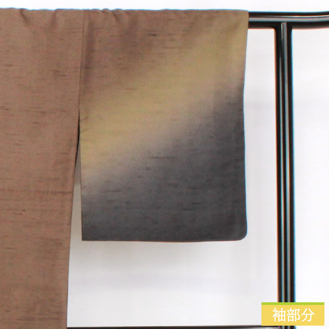 Homongi (formal kimono) made of pure silk, lined, length 169.5cm, sleeve length 66cm, smoked color (fusubeiro), pongee fabric, blurred pattern, A rank, brown, 1112005343514