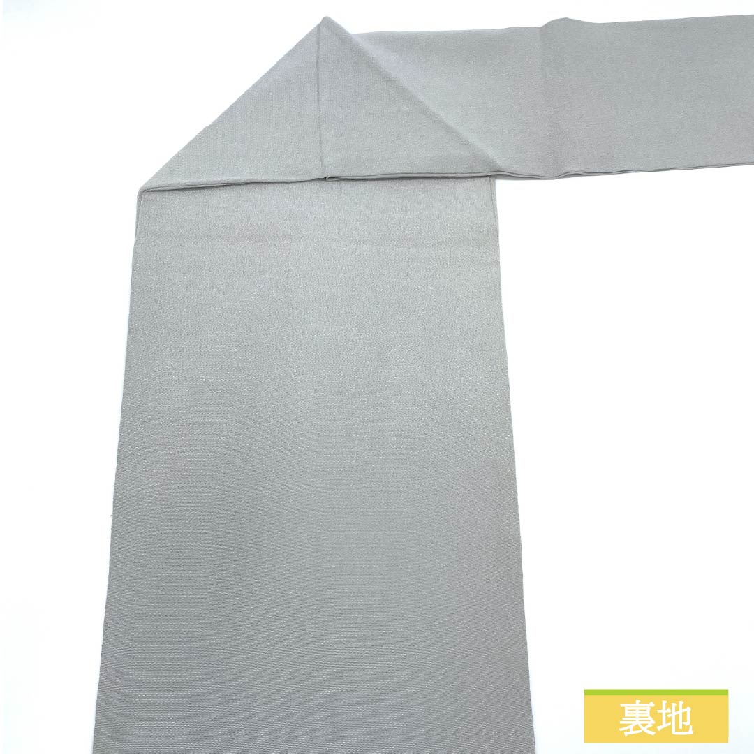 名古屋帯 薄鼠色(うすねずいろ) ちりめん地 丸に花模様 染め帯 帯丈358cm 正絹 Aランク ポイント柄 セミフォーマル グレー系 1124007163322 名古屋仕立て