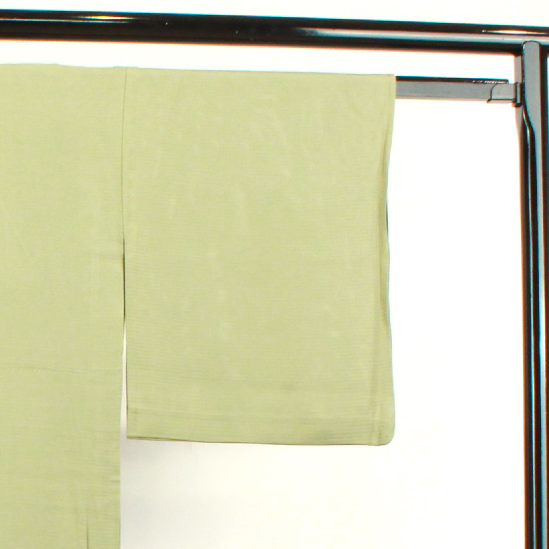 夏物 正絹 色無地 身丈165cm 裄丈65.5cm 麴塵色(きくじんいろ) 素無地 絽 Aランク 緑系 1132001503519