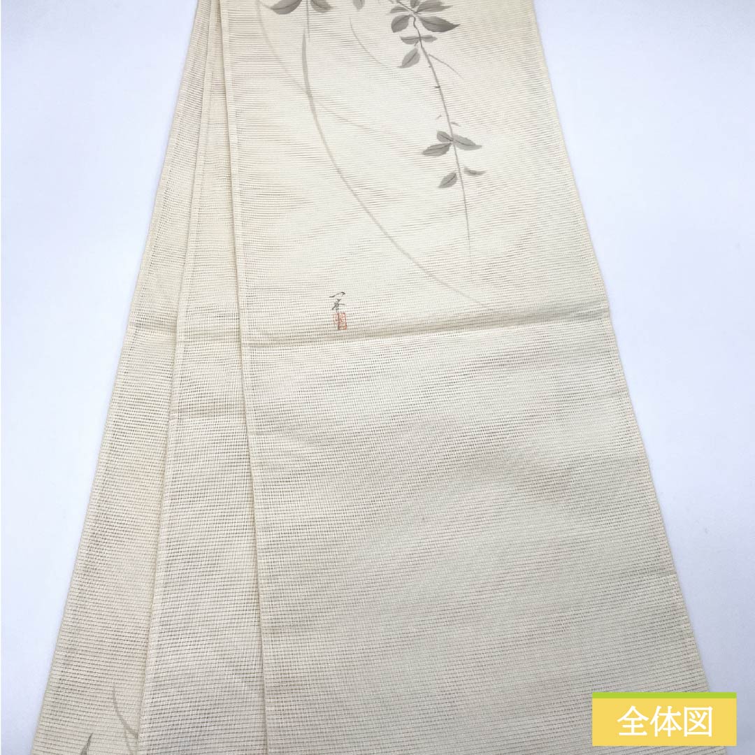 袋帯 正絹 沙羅双樹 夏帯 作家物 蘇州刺繡 帯丈422cm Sランク ポイント柄 セミフォーマル クリーム系 1123014642315