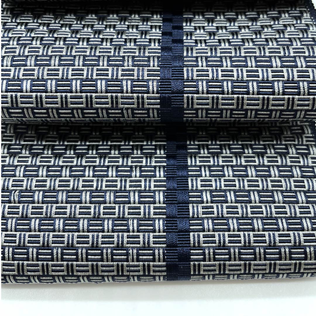 角帯 ポリエステル 鉄葡萄色(てつぶどういろ) 幾何学模様 帯丈392cm 幅9.5cm Sランク 紺系 1134000012918