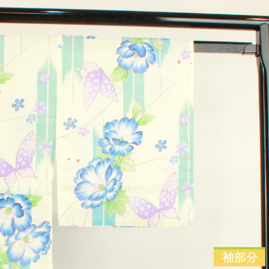 Yukata Cotton Length 165cm Sleeve length 66cm S rank Single layer White Butterfly Peony Pink 1118004692511