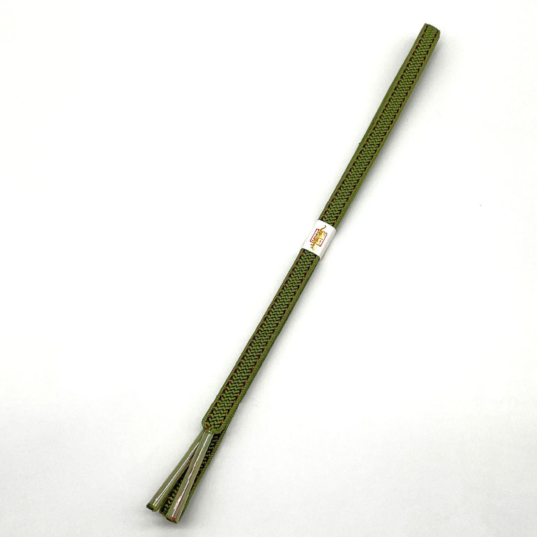 New Old Stock: Obiage/Obijime Set (Pure Silk, NEW Rank) - Moss Green/Rokoucha Brown, Chirimen, Classic Pattern, Length: approx. 160cm, Width: approx. 1.4cm, Casual, Green Tones (1141000551319)